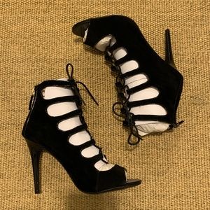 Strappy Cut Out Lace Up Open Toe Booties Sandals